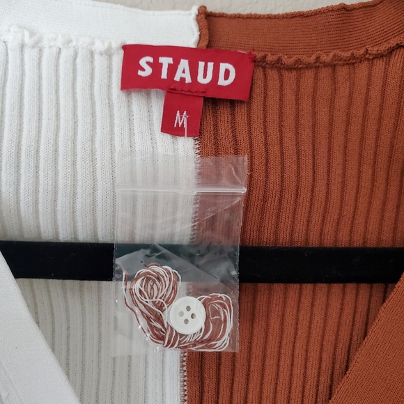 STAUD Colorblock Ribbed Cardigan in Tan White - Picture 5 of 7